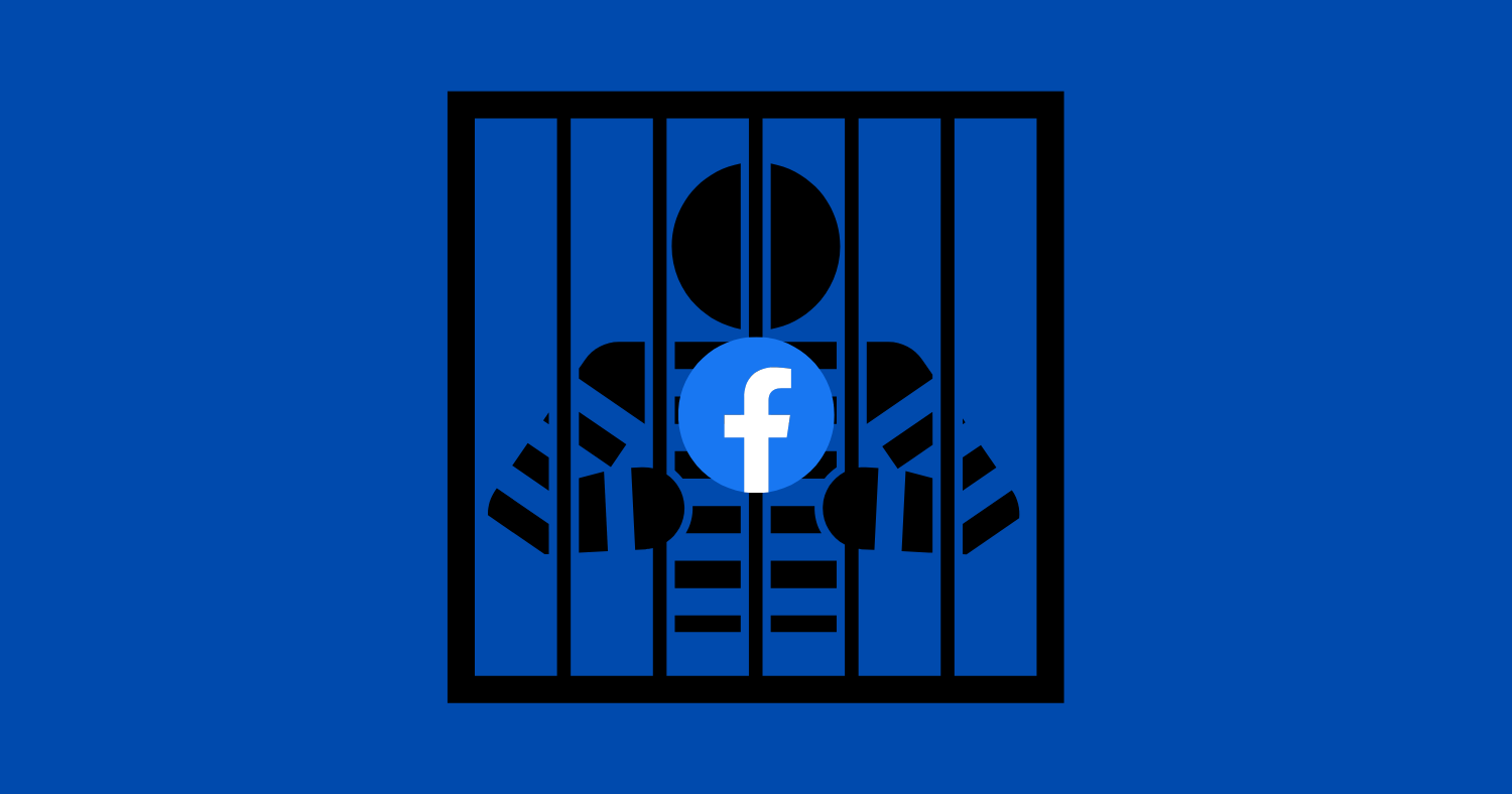 how to tell if someone is in Facebook jail: a person behind bars and Facebook icon